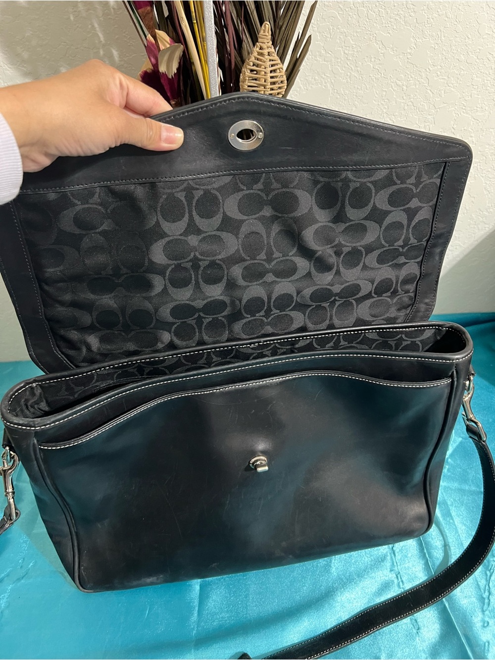 Vintage Coach Y2K Black Leather Top-Handle Messenger Bag - Laptop bag - Picture 5 of 13
